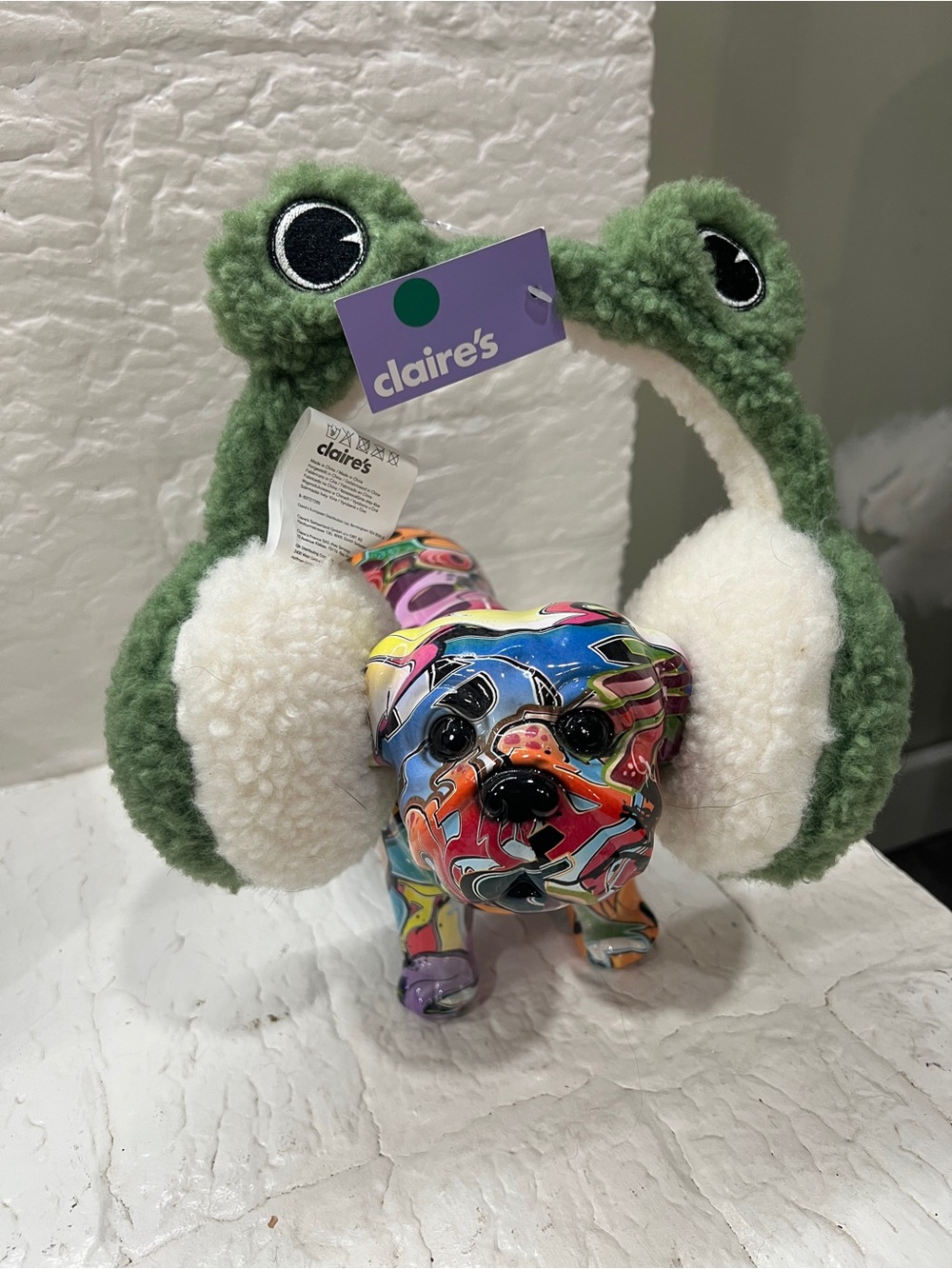 Claire's Green Frog Plush Earmuffs with White Sherpa Pads